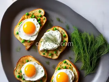 Simple Goat Cheese and Egg Toasts with Fresh Peas and Dill
