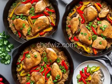 Skillet Chicken and Rice with Peppers and Onions Recipe