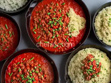 Skillet Ground Lamb with Tomato Sauce, Green Beans, and Couscous Recipe