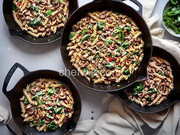 Skillet Pasta With Mushrooms, Pancetta, and Wilted Greens Recipe