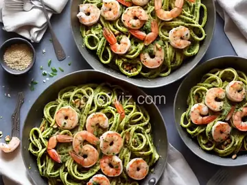 Skillet Pesto Pasta with Shrimp and Pine Nuts Recipe