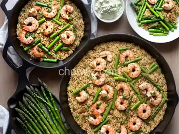 Skillet Shrimp with Orzo, Feta and Asparagus Recipe