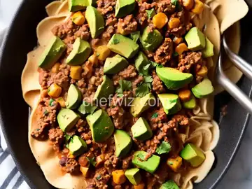 Sloppy Jose with Chorizo, Charred Poblanos and Avocado Crema