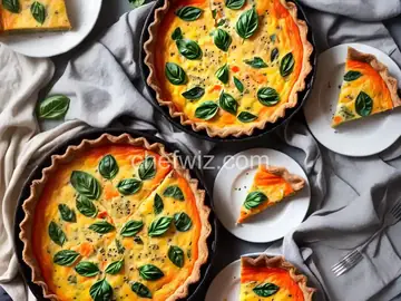 Smoked Salmon Quiche With Kale and Basil, and Sesame Seed Crust