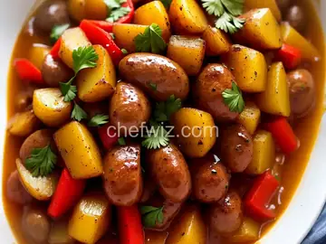 Smothered Potatoes with Bell Pepper  Onions Polish Sausage