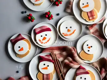 Snowman Pancakes with Bacon Scarves