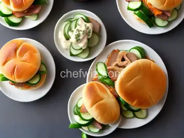 Sous Vide Pork Belly Buns With Pork Braise Mayonnaise and Quick-Pickled Cucumbers Recipe