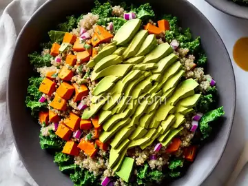Southwestern Kale Power Salad with Sweet Potato, Quinoa & Avocado Sauce
