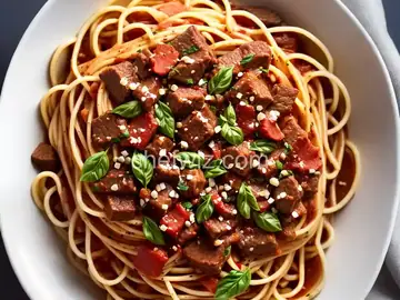 Spaghetti with Bacon and Beef Sauce