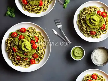 Spaghetti with Quick Pesto Tomato Sauce