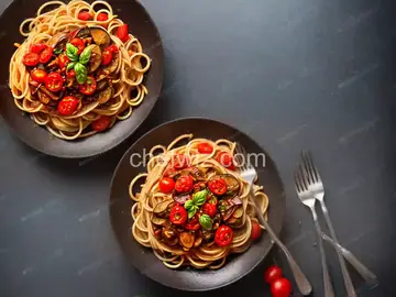 Spaghetti with Roasted Eggplant and Cherry Tomatoes