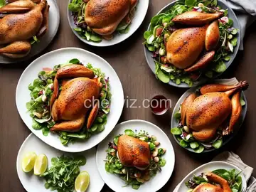 Spatchcocked Cornish Hen with Baby Leaf Salad and Sourdough Croutons