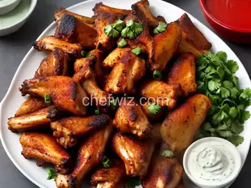 Spicy Chinese Five-Spice Rubbed Chicken Wings with Creamy Cilantro Dipping Sauce