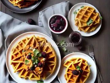 Spicy Gluten-Free Chicken and Cheddar Waffles with Blackberry-Maple Syrup