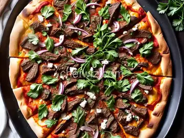 Spicy Lamb Pizza with Parsley–Red Onion Salad