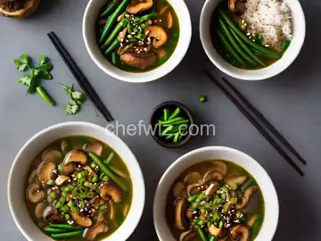 Spicy Miso Soup with Roasted Shiitake Mushrooms and Green Beans