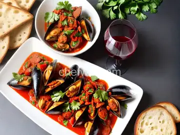 Spicy Mussels with Chorizo and Wine