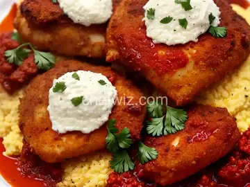 Spicy Oven-Fried Chicken with Cheese Grits and Chorizo Reduction