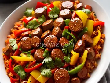 Spicy Sausage and Peppers Over Rice