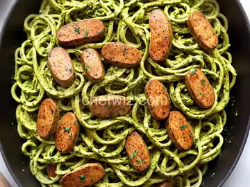 Spinach Pesto Pasta with Chicken Sausage