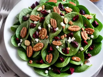 Spinach Salad with Bosc Pears, Cranberries, Red Onion, and Toasted Hazelnuts
