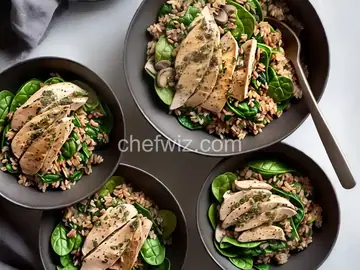 Spinach and Artichoke Farro Bowl with Chicken and Mushrooms