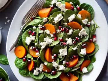 Spinach and Persimmon Salad with Goat Cheese and Pomegranate