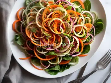 Spiralized Carrot and Radish Salad with Peach Vinaigrette