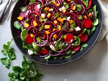 Spiralized Roasted Beet Salad with Quince Vinaigrette