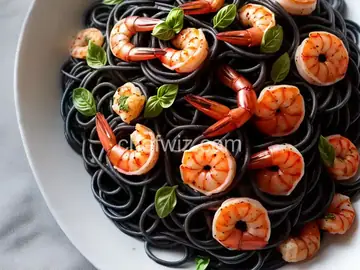 Squid Ink Pasta with Shrimp, Nduja, and Tomato