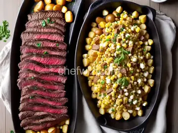 Steak, Corn and Potatoes with Garlic Butter