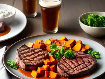 Steak with Beer Sauce and Sweet Potatoes