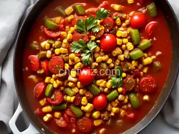 Stewed Corn and Tomatoes with Okra