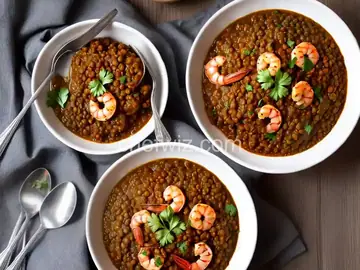Stewed Garam Masala Lentils with Buttery Shrimp