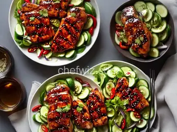 Sticky Honey-Chili Garlic Grilled Chicken with Cucumber Salad