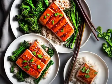 Sticky Soy Salmon with Broccolini and Lime Rice