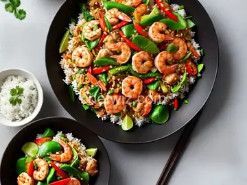Stir-Fried Shrimp and Rice Salad
