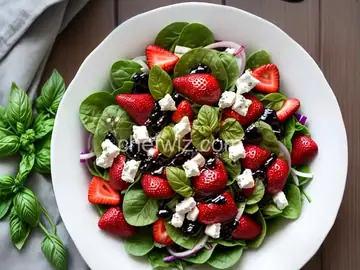 Strawberry, Basil and Goat Cheese Salad with Balsamic Drizzle