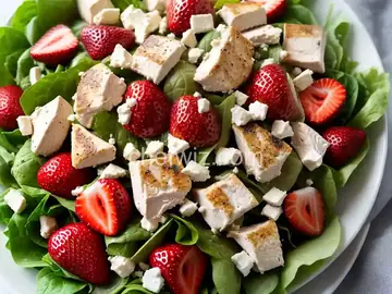 Strawberry-Feta Chicken Salad with Roasted Strawberry-Balsamic Dressing