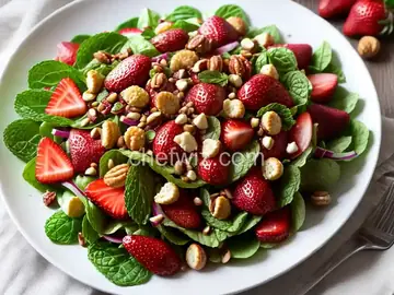 Strawberry-Rhubarb Salad with Mint and Hazelnuts