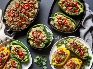 Stuffed Cauliflower Rice Peppers with Chicken and Mushrooms