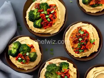Sun-Dried Tomato Hummus and Roasted Broccoli Crostini