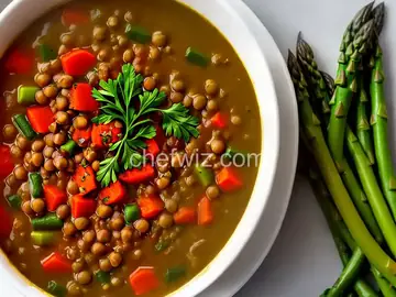 Sweet Lentil Soup with Asparagus Tips