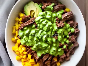 Tex-Mex Beef Bowl with Avocado Cilantro Dressing