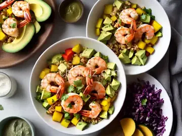 Tex Mex Shrimp and Squash Grain Bowl with Avocado Dressing