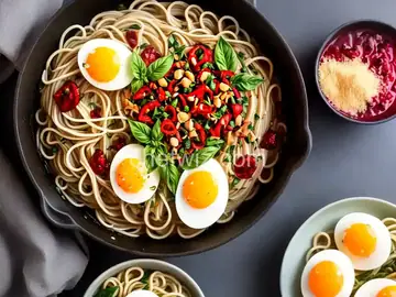 Thai Basil Sauce Noodles with Jammy Eggs