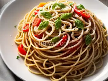 Three-Pepper and Onion Spaghetti