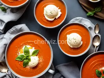 Tomato Cold Soup with Parmesan Cheese Ice Cream