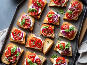 Tomato, Red Onion, and Basil Bruschetta