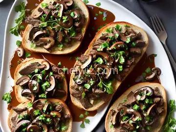 Tri-Tip Beef Stroganoff with Wild Mushrooms on Sourdough Toasts